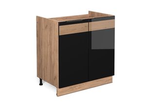 4066731230723 - Spülenunterschrank Küchenschrank Küchenmöbel Fame-Line Eiche Schwarz 80 cm modern Hochglanz