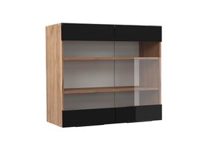 4066731230822 - Glashängeschrank Küchenschrank Küchenmöbel Fame-Line Eiche Schwarz 80 cm modern Hochglanz