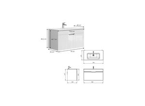 4066731232338 - Waschbecken mit Unterschrank Stefania 80 cm breit Waschtisch hängend Weiß