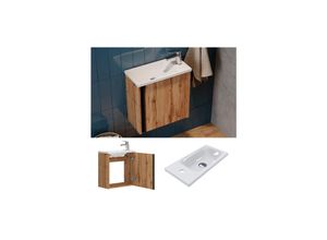 4066731232499 - Waschbecken mit Unterschrank Kleo 50 cm Waschtisch mit Tür Eiche Wandmontage