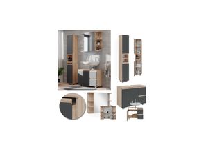 4066731243167 - Badmöbelset J-shape Sonoma Anthrazit modern Badezimmer Schrank Badschrank Waschtischunterschrank Spiegelschrank Hochschrank Schranktür Schrankschublade Schrankfach Ablage Aufbewahrung