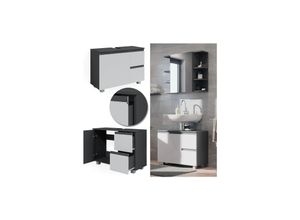 4066731243211 - Waschtischunterschrank Waschbeckenunterschrank Badschrank J-shape Anthrazit Weiß modern 80x61cm Badezimmer Schrank Badmöbel Schranktür Schrankschublade Aufbewahrung