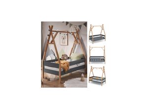 4066731244263 - Kinderbett Hausbett Indianerbett Madita Anthrazit Naturholz 166x60 cm modern Kinderzimmer Bett Einzelbett Juniorbett Tipibett Lamellenrost Rausfallschutz