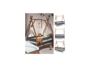 4066731244300 - Kinderbett Hausbett Indianerbett Madita Anthrazit Naturholz Matratze 166x60 cm modern Kinderzimmer Bett Einzelbett Juniorbett Tipibett Lamellenrost Rausfallschutz