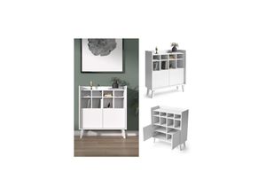 4066731244478 - Kommode mit 2 Türen Cube 78x86cm weiß Highboard für Wohnzimmer 8 Fächer