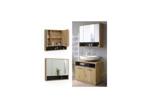 4066731248759 - Spiegelschrank Badschrank Badezimmermöbel Beatrice Eiche Anthrazit modern 80x72 cm Badspiegel Badezimmer Schrank Badmöbel Schranktür Schrankfach