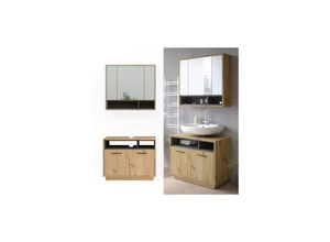 4066731248834 - Badmöbel-Set Badezimmer-Möbel Bad-Schrank Beatrice Eiche Anthrazit modern Badezimmerschrank Waschtischunterschrank Spiegelschrank Schranktür Schrankfach