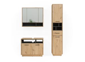 4066731248841 - Badmöbel-Set Badezimmer-Möbel Bad-Schrank Beatrice Eiche Anthrazit modern Badezimmerschrank Waschtischunterschrank Spiegelschrank Hochschrank Schranktür Schrankfach