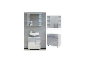 4066731249121 - Badmöbelset Ilias Weiß Hochglanz modern Badezimmer Schrank Badschrank Waschtischunterschrank Spiegelschrank Schranktür Schrankschublade Aufbewahrung