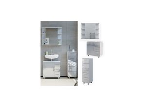 4066731249138 - Badmöbelset Ilias Weiß Hochglanz modern Badezimmer Schrank Badschrank Waschtischunterschrank Spiegelschrank Midischrank Schranktür Schrankschublade Schrankfach Ablage Aufbewahrung