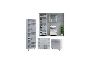 4066731249145 - Badmöbelset Ilias Weiß Hochglanz modern Badezimmer Schrank Badschrank Waschtischunterschrank Spiegelschrank Hochschrank Schranktür Schrankschublade Schrankfach Ablage Aufbewahrung