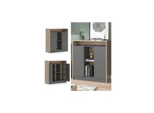 4066731259229 - Kommode Valentin 90x100cm Sonoma Anthrazit Wohnzimmerschrank mit 2 Türen