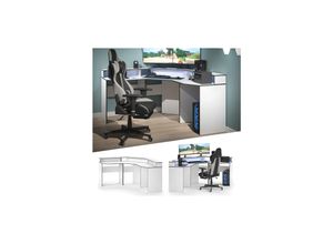 4066731267330 - Computermöbelset Kron Weiß Grau modern Eckcomputertisch Schreibtisch Bürotisch PC-Tisch Arbeitszimmer Homeoffice Büromöbel Monitorempore