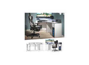 4066731267385 - Computermöbelset Kron Weiß Grau modern Eckcomputertisch Schreibtisch Computerschrank Bürotisch PC-Tisch Arbeitszimmer Homeoffice Büromöbel Monitorempore