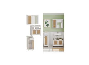 4066731271689 - Badmöbel-Set Rosario Weiß moderne Serie Badezimmer dekorative Front Spiegelschrank Waschtischunterschrank Midischrank