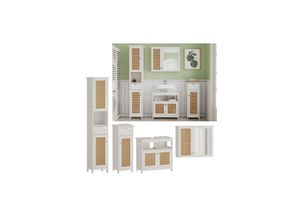 4066731271696 - Badmöbel-Set Rosario Weiß moderne Serie Badezimmer dekorative Front Spiegelschrank Waschtischunterschrank Midischrank Hochschrank