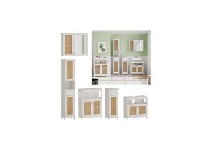 4066731271702 - Badmöbel-Set Rosario Weiß moderne Serie Badezimmer dekorative Front Spiegelschrank Waschtischunterschrank Midischrank Hochschrank Sideboard