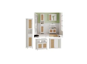 4066731271726 - Badmöbel-Set Rosario Weiß moderne Serie Badezimmer dekorative Front Spiegelschrank Waschtischunterschrank Hochschrank