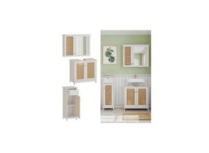 4066731271757 - Badmöbel-Set Rosario Weiß moderne Serie Badezimmer dekorative Front Spiegelschrank Waschtischunterschrank Midischrank