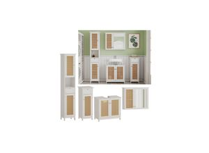 4066731271764 - Badmöbel-Set Rosario Weiß moderne Serie Badezimmer dekorative Front Spiegelschrank Waschtischunterschrank Midischrank Hochschrank