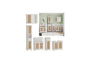 4066731271771 - Badmöbel-Set Rosario Weiß moderne Serie Badezimmer dekorative Front Spiegelschrank Waschtischunterschrank Midischrank Hochschrank Sideboard