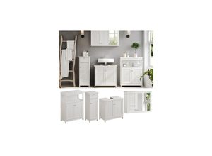 4066731271924 - Badmöbel-Set Riad Weiß Badezimmer moderne Badserie Lamellen-Front Waschtischunterschrank Spiegelschrank Midischrank Sideboard