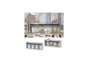 4066731272129 - Sitzbank Kinderzimmerbank Kinderregal Luigi Hellgrau 142x53 cm modern Kinderzimmer Regal Aufbewahrungsregal Bücherregal Lesebank Spielzeugaufbewahrung Organizer Regal-Bank-Kombi 4 Fächer