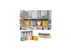 4066731272136 - Sitzbank Kinderzimmerbank Kinderregal Luigi Hellgrau 142x53 cm modern Faltbox Kinderzimmer Regal Aufbewahrungsregal Bücherregal Lesebank Spielzeugaufbewahrung Organizer Regal-Bank-Kombi 4 Fächer