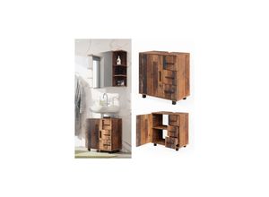 4066731272150 - Waschtischunterschrank Waschbeckenunterschrank Ilias Old Style modern 60x61 cm Badezimmer Schrank Badschrank Badkommode Badmöbel 1 Tür 3 Schubladen