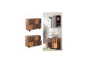 4066731272181 - Waschtischunterschrank Waschbeckenunterschrank Ilias Old Style modern 80x61 cm Badezimmer Schrank Badschrank Badkommode Badmöbel 2 Schubladen