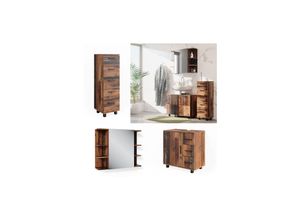 4066731272242 - Badmöbelset Ilias Old Style modern Badezimmerschrank Badschrank Badezimmermöbel Waschtischunterschrank Waschbeckenunterschrank Spiegelschrank Midischrank Schranktür Schrankfach Schrankschublade