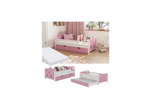 4066731272495 - Livinity Kinderbett Einzelbett Juniorbett Jessica Weiß Pink 140x70 cm Matratze modern Kinderzimmer Bett Bettschublade Rausfallschutz