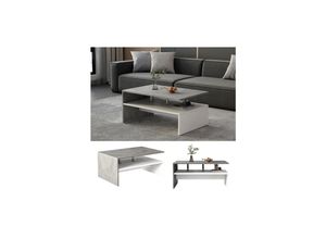 4066731272525 - Oskar-Store Couchtisch Mike 90 x 42 cm Beton Weiß moderner Tisch mit Ablagen