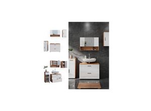 4066731273287 - Badmöbelset Irma Eiche Weiß Hochglanz modern 80 cm 30 cm Badezimmerschrank Badschrank Badezimmermöbel Waschtischunterschrank Spiegelschrank Midischrank Hängeschrank Schranktür Schrankschublade