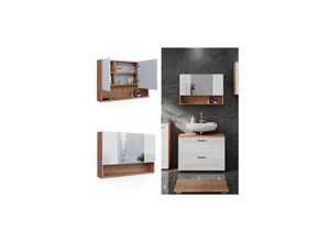 4066731273447 - Spiegelschrank Badspiegel Wandspiegel Irma Eiche Weiß Hochglanz modern 80x55 cm Badezimmer Schrank Badschrank Badezimmermöbel Badmöbel 3 Türen