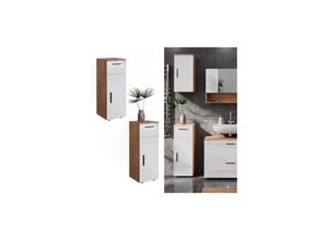 4066731273454 - Midischrank Badschrank Badezimmermöbel Irma Eiche Weiß Hochglanz modern 30x81 cm Badezimmer Schrank Badkommode Badmöbel Schrankschublade Schranktür