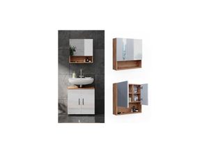 4066731273461 - Spiegelschrank Badspiegel Wandspiegel Irma Eiche Weiß Hochglanz modern 54x55 cm Badezimmer Schrank Badschrank Badezimmermöbel Badmöbel 2 Türen