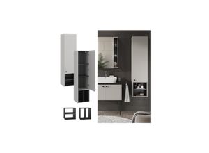 4066731273591 - Hängeschrank Gerta 375 x 150 cm Grau-Schwarz Badschrank hängend mit 1 Tür