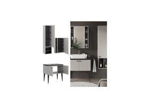 4066731273638 - Badmöbel-Set Gerta in Grau-Schwarz Badezimmer-Set moderne Badserie Spiegelschrank Waschbeckenunterschrank Hängeschrank mit 1 Tür