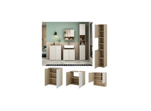 4066731276301 - Badmöbel-Set Badezimmer-Möbel Bad-Schrank Edge Eiche Weiß modern Badezimmerschrank Waschbeckenunterschrank Spiegelschrank Hochschrank Badezimmerkommode