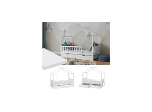 4066731276400 - Vitalispa Kinderbett Bettenhaus Einzelbett Franka Weiß 160 x 80 cm Matratze modern Kinderzimmer Bett Bettschublade Lattenrost Rausfallschutz