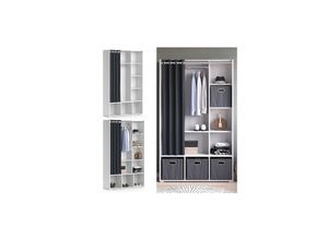 4066731276691 - Kleiderschrank Schlafzimmerschrank Garderobe Luigi Weiß 106 x 178 cm modern Schrankregal Organizer Vorhang Kleiderstange Fächer Aufbewahrung Ablage