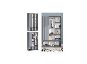 4066731276752 - Kinderkleiderschrank Kinderzimmerschrank Kindergarderobe Luigi Grau 106 x 178 cm modern Schrankregal Jugendzimmerschrank Organizer Vorhang Kleiderstange Fächer Aufbewahrung Spielzeugablage