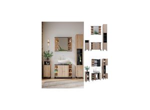 4066731276875 - Badmöbel-Set Aquis Sonoma Anthrazit Badezimmer moderne Badserie Waschtischunterschrank Spiegelschrank Midischrank Hochschrank