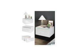 4066731278152 - Livinity Nachtschrank Samira 49 x 38 cm Weiß Hochglanz + LED Fernbedienung