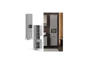 4066731326228 - Hochschrank Eliza 40 x 190 cm Grau Badezimmer modernes Design mit Türen