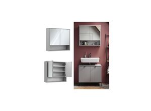 4066731326266 - Spiegelschrank für Badezimmer Eliza 70 x 65 cm Grau Badezimmer Ablage