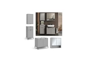 4066731326334 - Badmöbel-Set Eliza Grau Badezimmer moderne Badserie extravagante Fronten Waschtischunterschrank Spiegelschrank Midischrank Hängeschrank