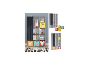 4066731329793 - Kinderkleiderschrank Kinderzimmerschrank Kindergarderobe Luigi Hellgrau Faltbox 106 x 178 cm modern Schrankregal Jugendzimmerschrank Organizer Vorhang Kleiderstange Fächer Aufbewahrung Spielzeugablage