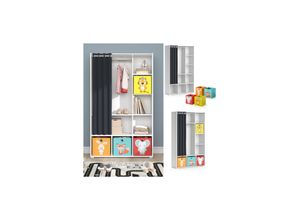 4066731329809 - Kinderkleiderschrank Kinderzimmerschrank Kindergarderobe Luigi Weiß Faltbox 106 x 178 cm modern Schrankregal Jugendzimmerschrank Organizer Vorhang Kleiderstange Fächer Aufbewahrung Spielzeugablage